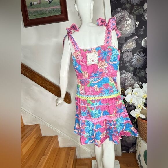 Marié by Victoria Dunn Pink and Blue Ruffled Tiered Sundress - Picture 6 of 7